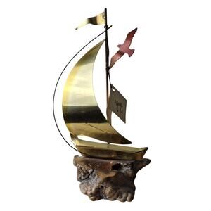 1981 YOSI Brass Sailboat With Bird "A Touch Of Class" Special Edition 8.5" VTG